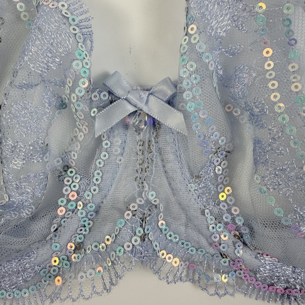 Victoria's Secret Dream Angels Lace Bra Unlined Uplift Sling Sequin Blue 34D NWT - Picture 6 of 6